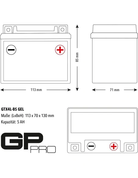 Motorfietsaccu GP Pro 12V 5Ah GTX4L-BS